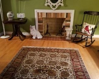 ORIENTAL RUG AND CARVED MIRROR