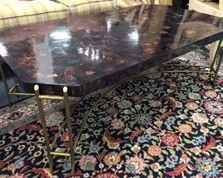 OLY Furniture, shell top bronzed iron base cocktail table