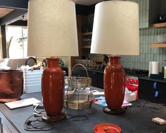 Oversized orange ginger jar lamps