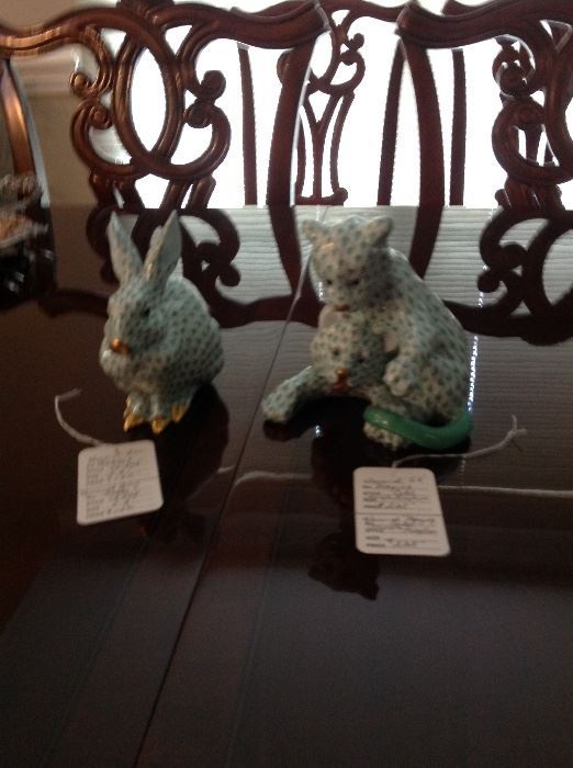 Herend green fishnet Cubs & Rabbit