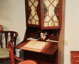 Antique Secretary Desk With Hutch & Chair