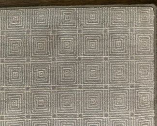 100% Wool Rug in Steel Blue and Tan Geometric Pattern, 13 x 16