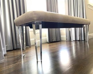 Lucite Leg End of Bed Bench with Embossed Leather Seat