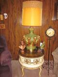 Beautiful French Provincial table and very interesting lamp