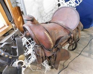 Leather horse saddle