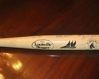 Pawtucket Rhode Island & Red Sox Louisville Slugger signed by 8 team members including Rick Wise, Buddy Bailey, Jeff Piere