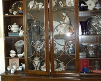 ANTIQUE CHINA CABINET AND CHINA