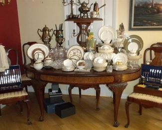 ANTIQUE DINING SET AND CHINA
