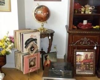 RECORDS AND VINTAGE RECORD PLAYER