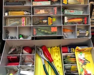 SEVERAL FISHING TACKLE BOXES FULL 