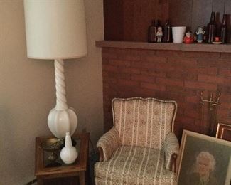 Mid-century chair, lamp and table