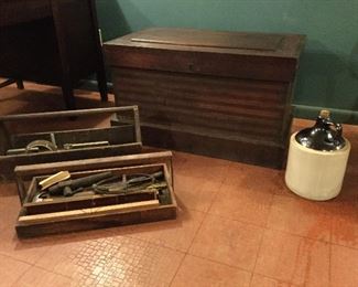 Antique tool chest and tool boxes