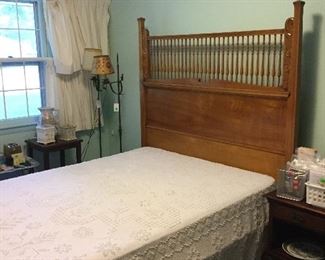 Antique maple spindled bed with headboard and footboard