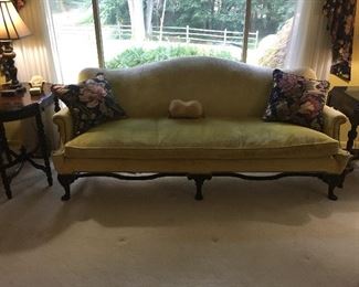 Antique down filled sofa solidMahogany wood frame.