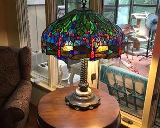 Amazing Tiffany style stained glass lamp with Bronze &Marble base