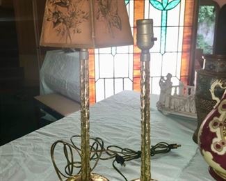 Pair glass stick lamps 