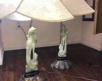 Pair antique Chinese jade lamps 