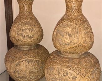 Antique Chinese Cinnabar gourd vases 