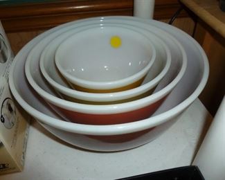 pyrex warm color bowls