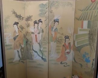 Antique Japanese Silk Screen 6' tall