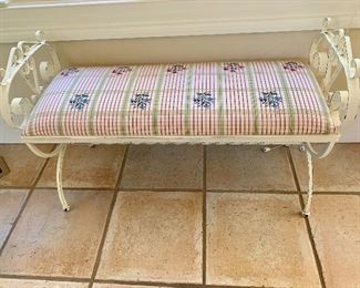 Upholstered painted iron bench