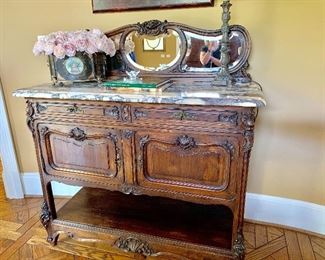 Marble topped vintage sideboard with mirror