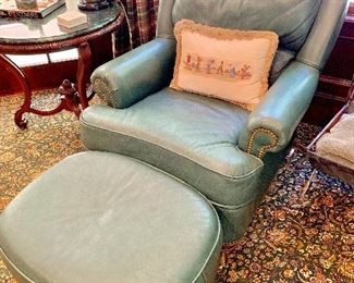Leather chair and ottoman.