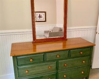 Ethan Allen solid wood double dresser and mirror.