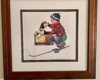 Framed Norman Rockwell art.