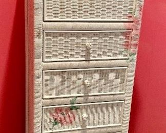 Tall painted wicker chest of drawers