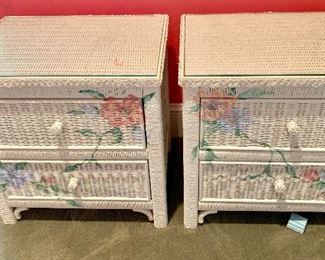 Twin wicker painted side tables