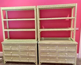 Twin wicker dresser/shelves