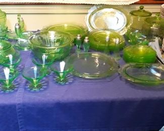 Large depression glass collection.  Quality pieces- several colors available- green, pink and cobalt blue.