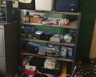 Metal shelves, coolers and ice chests