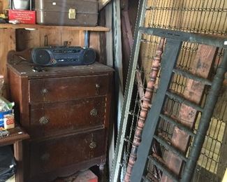 Old spindle bed with metal frame