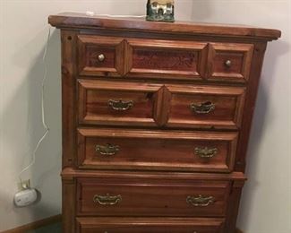 Solid Highboy Five Drawer Dresser 39"w x 51"h x 18"d, Lamp.