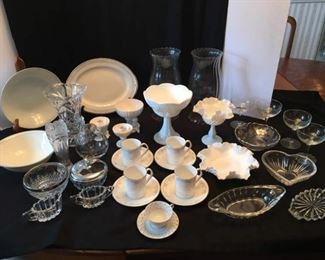 Milk Glass Collection, Glass Dishes, Bone China Cups w/Saucers, Crystal, Lenox Bowl & more.
Lot Number: 28