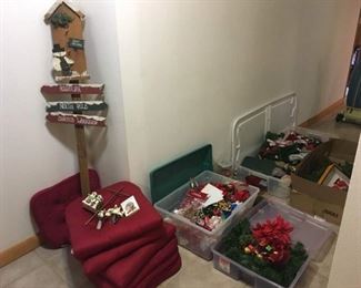Christmas Decor, Chair Cushions, Sterilite and Rubbermaid Storage Bins.
Lot Number: 53