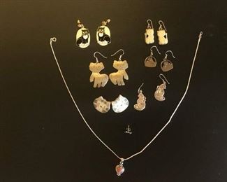 Cat Themed Earrings (Two Pair are Marked 925) Sterling Silver, Necklace with Pendant.
Lot Number: 76