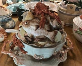 Fitz and Floyd Signature Collection “Catch of the Day” Tureen w/ Ladle and Platter