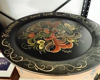 LARGE ROUND PAINTED SERVING TRAY