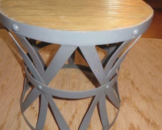 Industrial Round Wooden Top Metal Accent Table