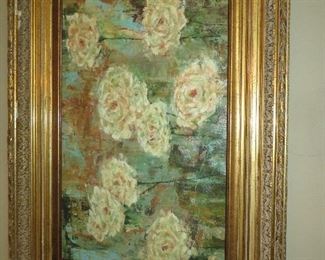"Floating Roses" Art Work Gold Frame