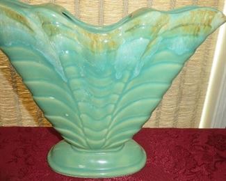 Three Fan Gladiolus Green Glazed Vase