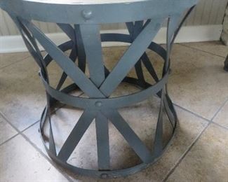 Industrial Round Wooden Top Metal Accent Table