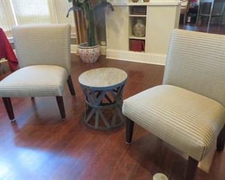Horizontal Striped Accent Chair Industrial Round Wooden Top Metal Accent Table