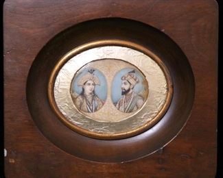 Pair miniature Mughal Empire portraits