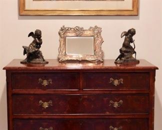Jason Fishbein pastel, pair bronzes in the manner of Charles Lemire