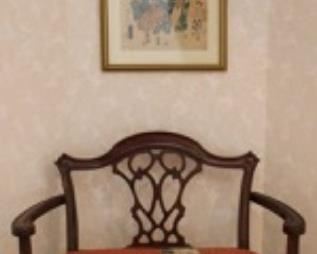 Antique Japanese woodblocks, upholstered vanity bench