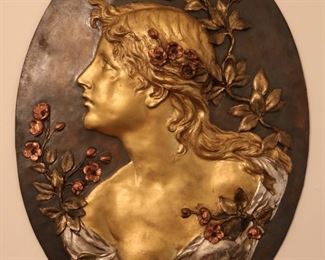 Cold Painted copper art nouveau wall plaques